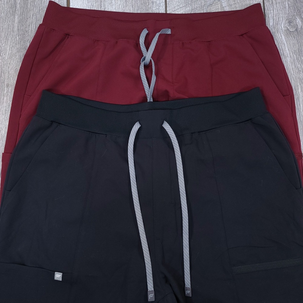 Lot of 2 Fabletics On Call Scrub Pants Womens XL Black Burgundy Jogger Cargo
